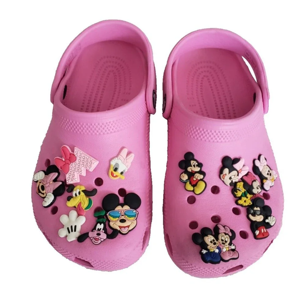 Crocs Classic Clog Junior Size  J1 Taffy Pink Kids Slip on Shoes Mickey & Minnie